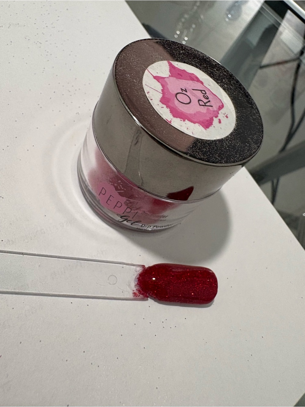 Peppi Gel Oz Red red glittery dip nail powder